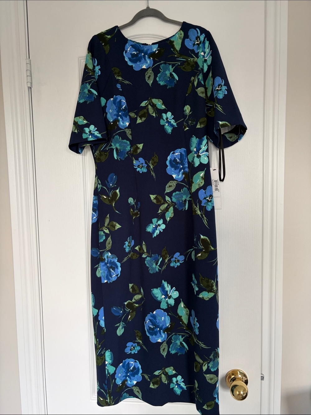 Maggy London Navy Floral Midi Dress with Blue Blooms